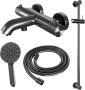 Brauer Gunmetal Carving thermostatische opbouw badkraan met glijstang 1 stand staafhanddouche en 150cm doucheslang Gunmetal geborsteld PVD 5-GM-085-1 - Thumbnail 2