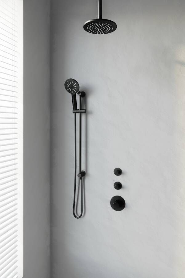Brauer Thermostatisch Inbouwdoucheset Black 20 cm Hoofddouche Plafondarm 3 Standen Handdouche op Glijstang Mat Zwart