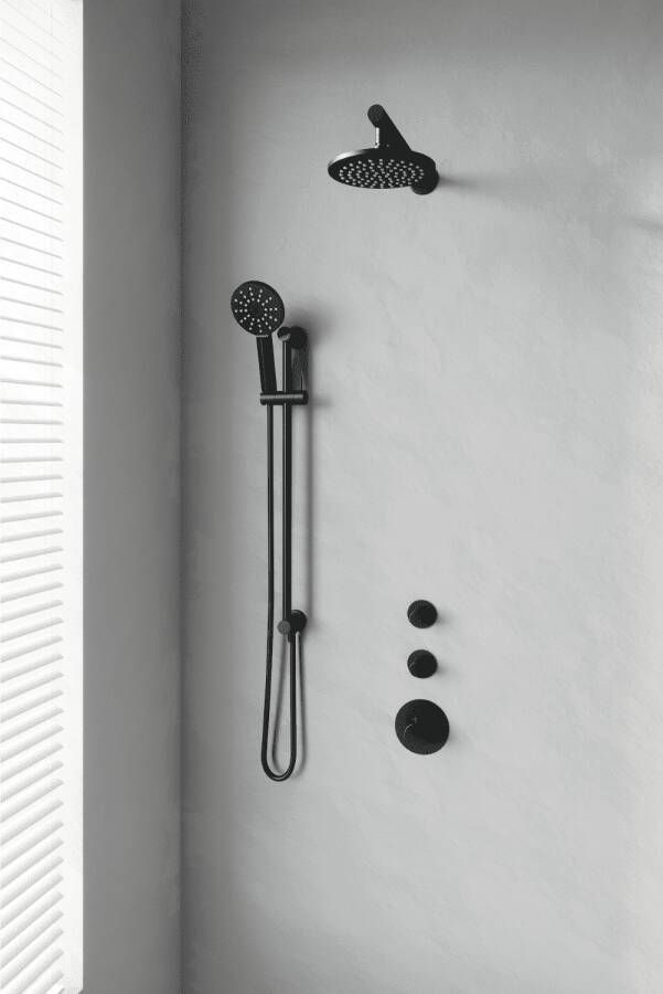 Brauer Thermostatisch Inbouwdoucheset Black 20 cm Hoofddouche Wandarm 3 Standen Handdouche op Glijstang Mat Zwart