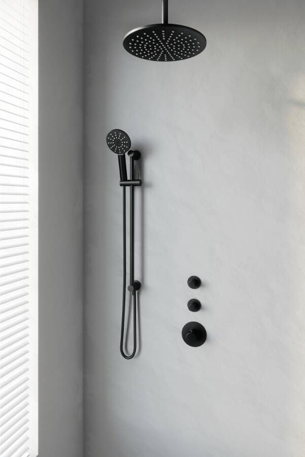 Brauer Black Edition thermostatische inbouw regendouche SET 24 30 cm douchekop plafondarm 3-standen handdouche doucheslang en geïntegreerde glijstang (mat zwart) - Foto 2
