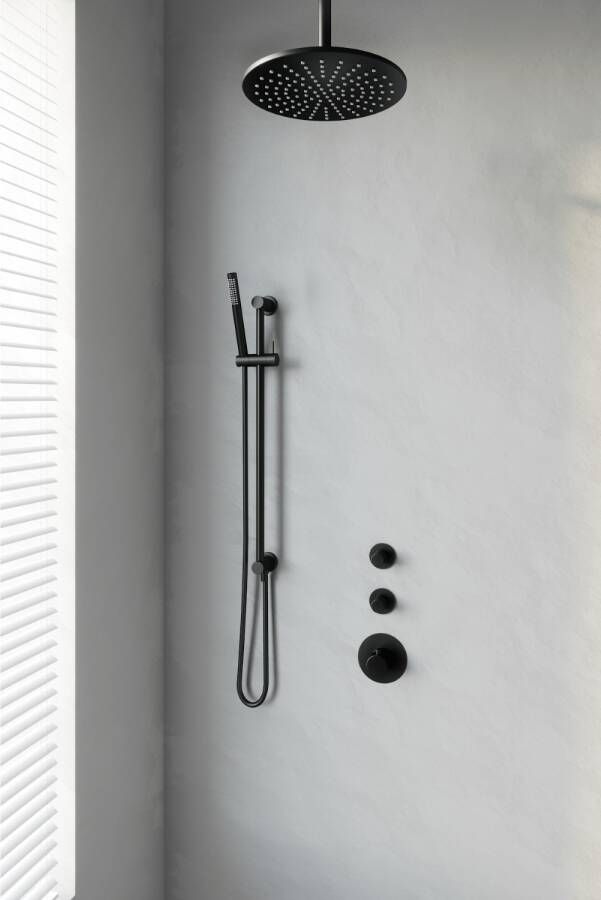 Brauer Thermostatisch Inbouwdoucheset Black 30 cm Hoofddouche Plafondarm Staafhanddouche op Glijstang Mat Zwart
