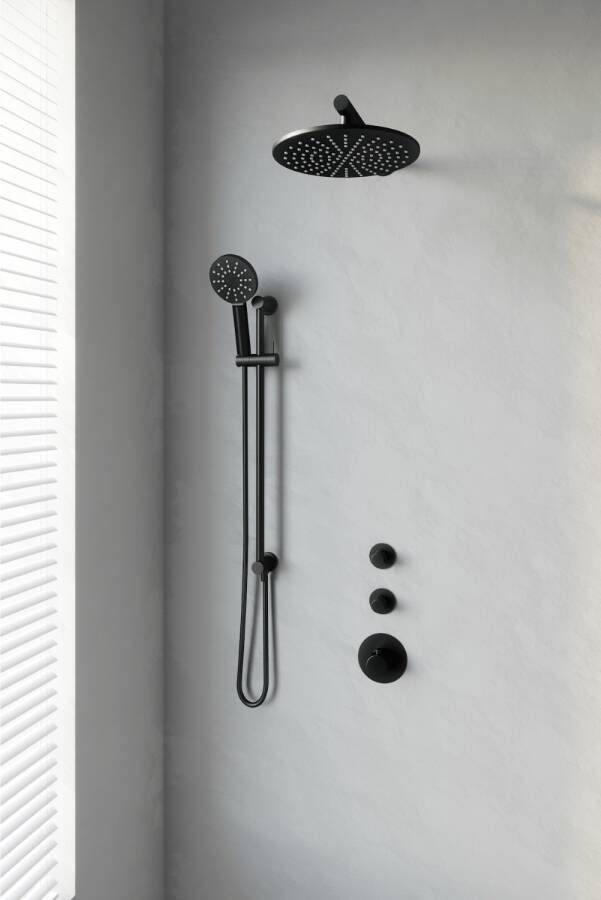 Brauer Thermostatisch Inbouwdoucheset Black 30 cm Hoofddouche Wandarm 3 Standen Handdouche op Glijstang Mat Zwart