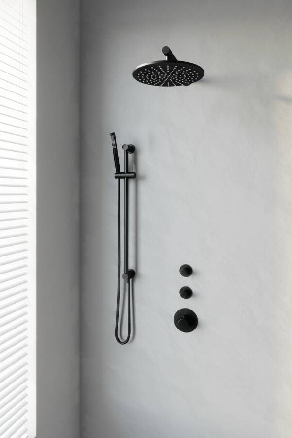 Brauer Herschrijven van de titel: Thermostatische inbouw regendouche set met mat zwarte finish 30 cm douchekop rechte muurarm staaf handdouche doucheslang en geïntegreerde glijstang - Foto 3
