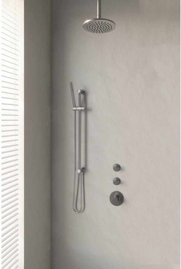 Brauer Thermostatisch Inbouwdoucheset Brushed 20 cm Hoofddouche Plafondarm Staafhanddouche op Glijstang Geborsteld Nikkel