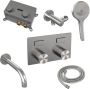 Brauer Thermostatische Inbouw Badkraan Brushed Carving Met Drukknoppen SET 04 Met Uitloop En 3-Standen Handdouche En Doucheslang En Wandaansluitbocht RVS Geborsteld PVD - Thumbnail 2