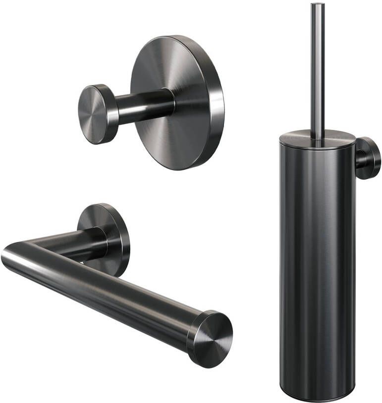 Brauer Toiletaccessoire Set Gunmetal 3-in-1 met PVD coating Geborsteld Gunmetal