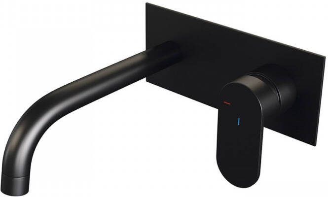 Brauer Inbouw Wastafelmengkraan Black Edition Coldstart Gebogen Uitloop Platte Hendel Rechts Mat Zwart Met Afdekplaat