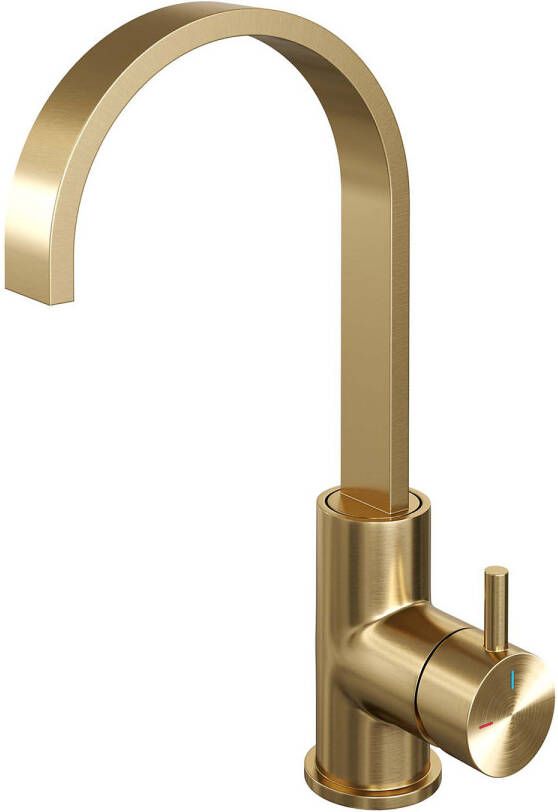 Brauer Gold Edition Wastafelmengkraan opbouw hoog draaibaar platte uitloop model b PVD geborsteld goud 5-GG-003-S2 - Foto 1