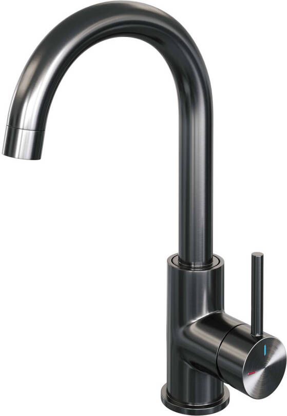 Brauer Wastafelkraan Gunmetal Edition Model A Opbouw Hoog Mengkraan Geborsteld Gunmetal PVD met Draaibare Ronde Uitloop - Foto 2
