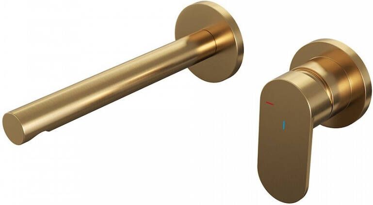 Brauer Gold Edition Wastafelmengkraan inbouw rechte uitloop links brede platte gladde hendel model C 1 PVD geborsteld goud 5-GG-004-S3-65