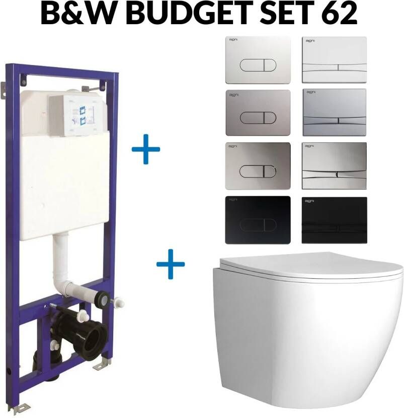 BWS Toiletset Budget 62 Mudo Glans Wit Met B&W Drukplaat