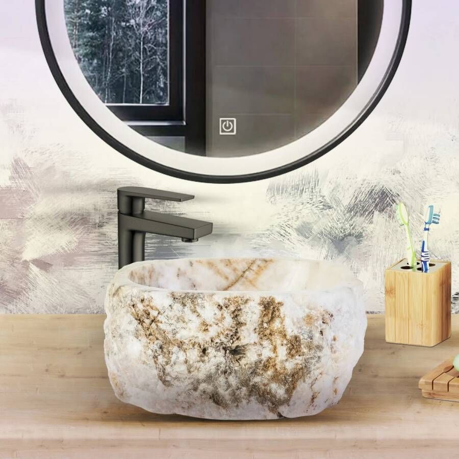 BWS Waskom Stone Rond 30-35x30-35x15 cm Gepolijst Natuursteen Sunset Onyx