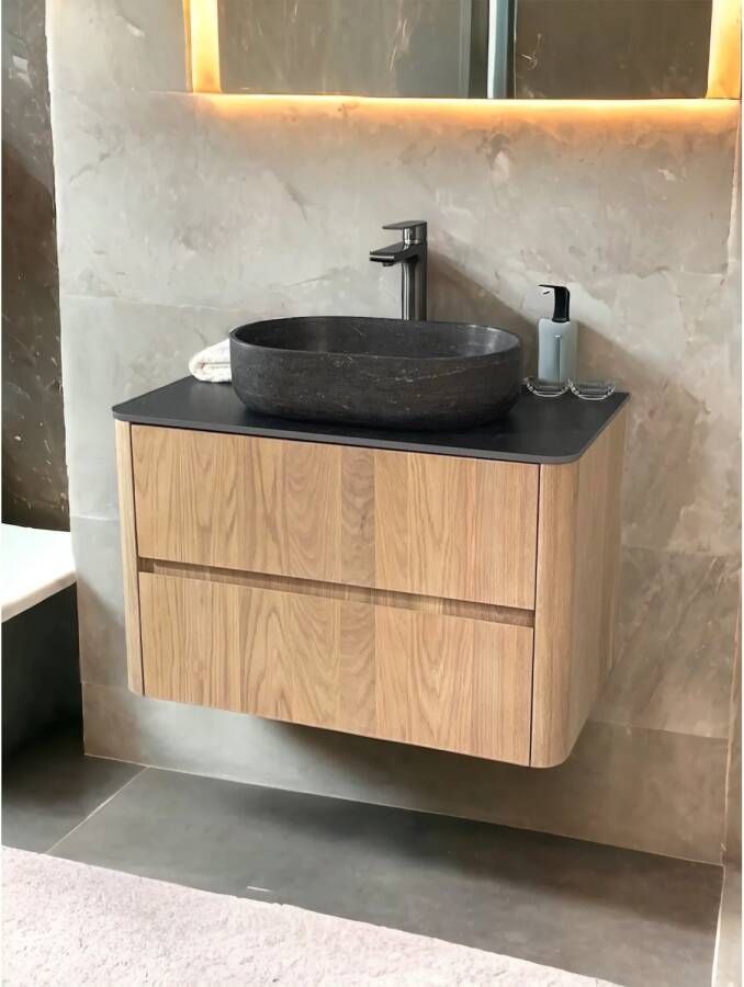 Casajoy Badmeubel Bold Onderkast 80 cm 2 Lades Eiken Met Topblad Donkergrijs