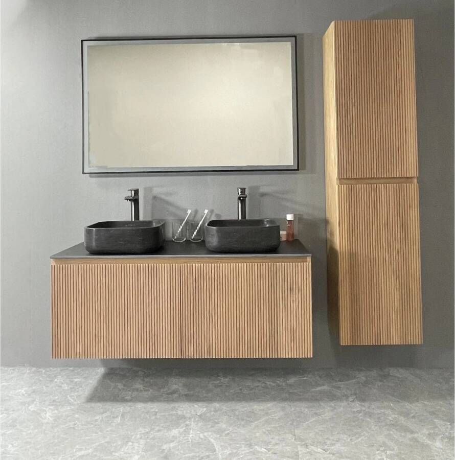 Casajoy Badmeubel Bold Topblad Donkergrijs Onderkast 120 cm Met Strepen Eiken