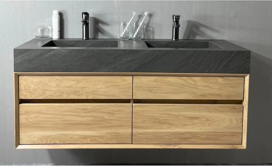 Casajoy Badmeubel Bold Wastafel Donkergrijs Onderkast 120 cm 4 Lades Eiken