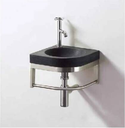 Casajoy Fontein Atlas 30x30 cm Natuursteen Met RVS Frame Antraciet