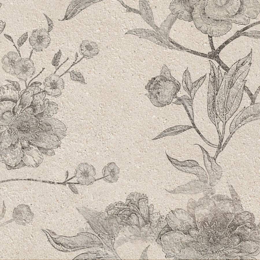 Cifre Ceramica Wandtegel Borneo 30x75 cm Betonlook Mat Beige Met Bloemen
