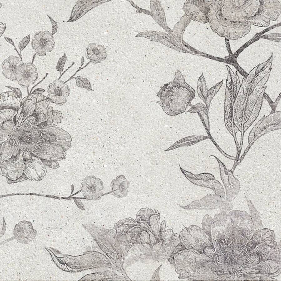 Cifre Ceramica Wandtegel Borneo 30x75 cm Betonlook Mat Wit Met Bloemen