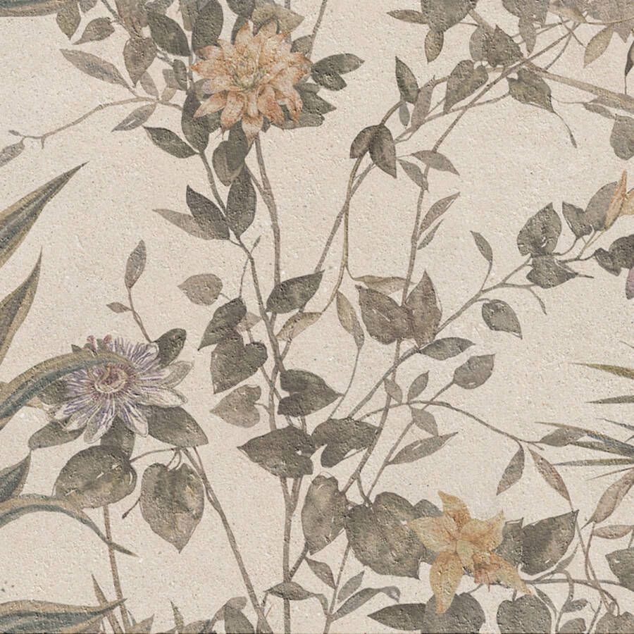 Cifre Ceramica Wandtegel Borneo 60x120 cm Betonlook Mat Beige Met Bloemen