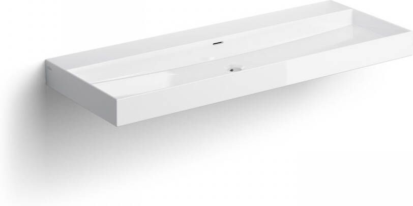 Clou New Wash Me Wastafel 110x42x8 cm Met 3 Voorbewerkte Kraangaten Glanzend Wit Keramiek