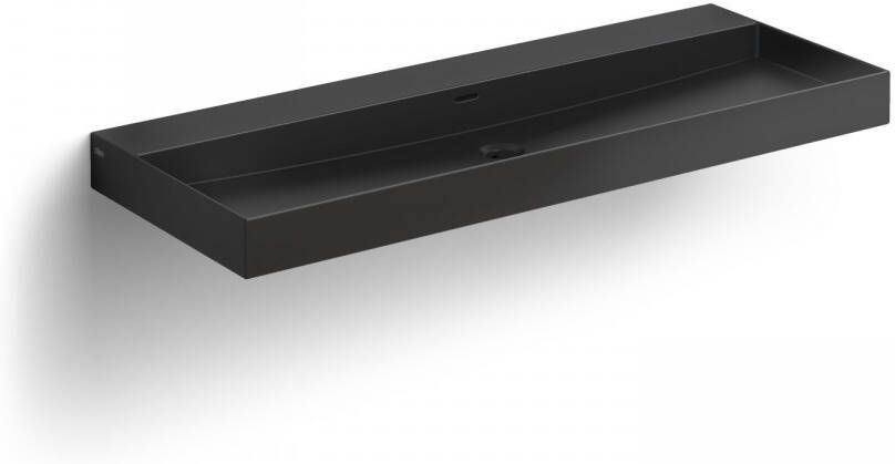 Clou New Wash Me Wastafel 110x42x8 cm Met 3 Voorbewerkte Kraangaten Mat Zwart Keramiek