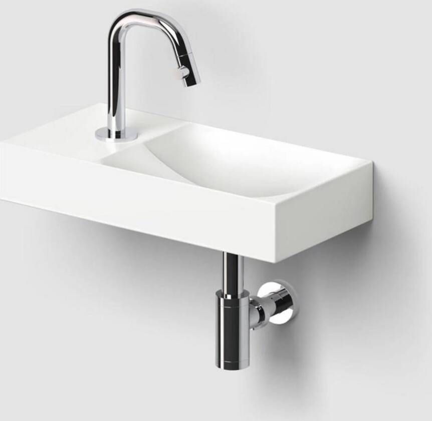 Clou Vale Fontein Met Kraangat Links Met Geïntegreerde Afvoer Mat Wit Keramiek 38 cm