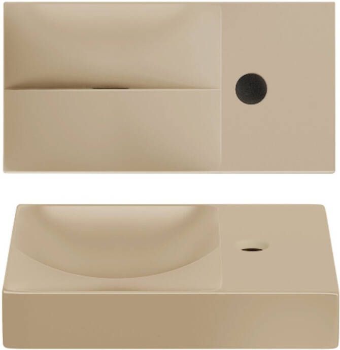 Clou Vale Fontein Met Kraangat Rechts Met Geïntegreerde Afvoer Mat Mosterd Keramiek 38 cm