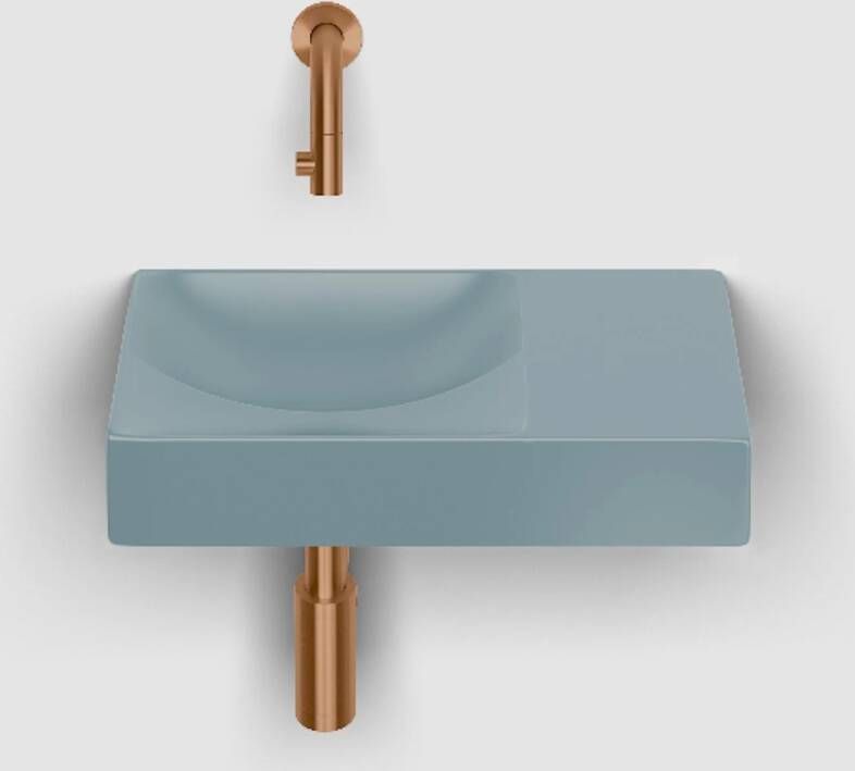 Clou Vale Fontein Met Voorbewerkt Kraangat Rechts Met Geintegreerde Afvoer Mat Blauw Keramiek 38 cm