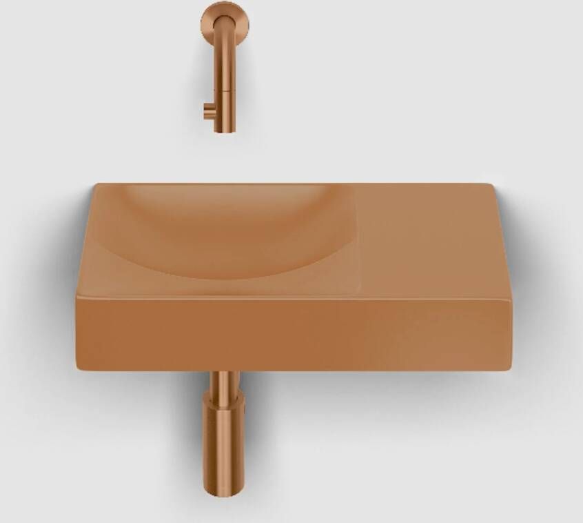 Clou Vale Fontein Met Voorbewerkt Kraangat Rechts Met Geintegreerde Afvoer Mat Italiaans Zand Keramiek 38 cm