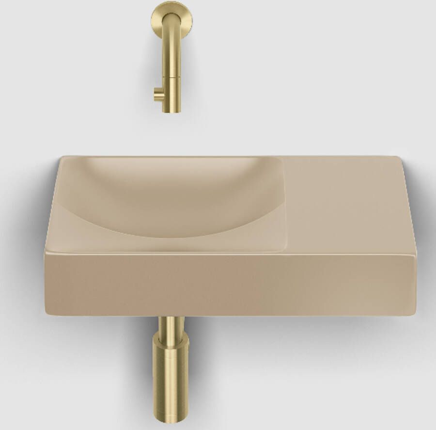Clou Vale Fontein Met Voorbewerkt Kraangat Rechts Met Geintegreerde Afvoer Mat Mosterd Keramiek 38 cm