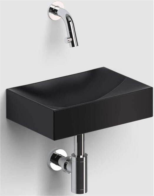Clou Vale Fontein Zonder Kranenbank Met Geintergreerde Afvoer Mat Zwart Keramiek 28 cm