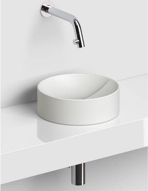 Clou Vale Rond Fontein Zonder Kranenbank Met Geïntegreerde Afvoer Wit Mat Keramiek 22 cm