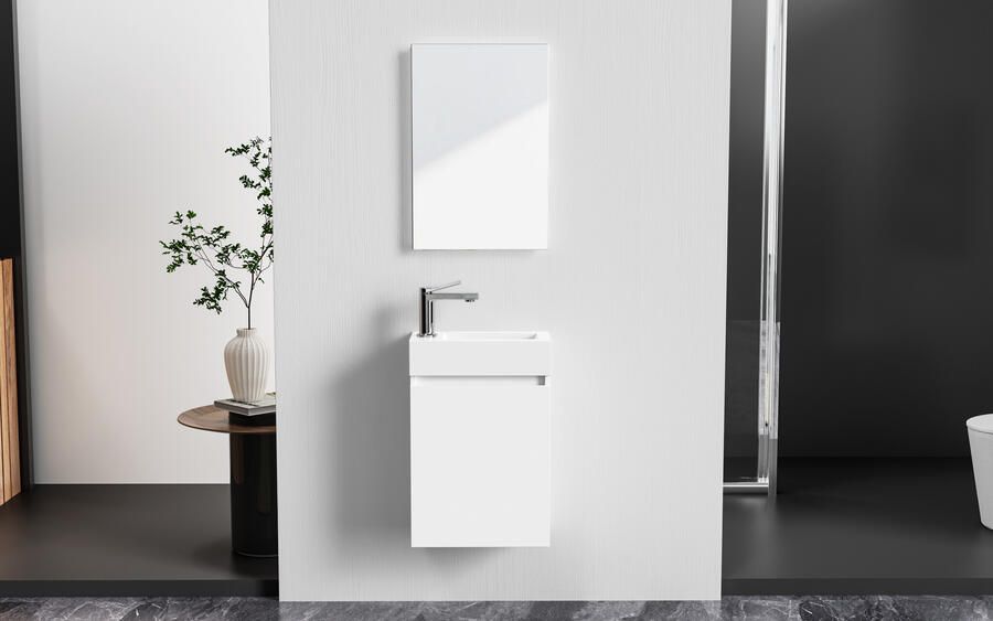 Creavit Toiletmeubel Aloni Hangend Rechtsdraaiend 40x60x22cm MDF Wit Softclose Keramiek Wasbak - Foto 2