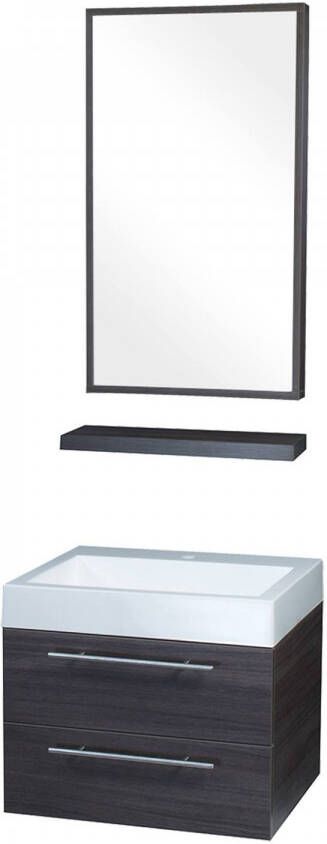 Differnz Force 58 badmeubelset met spiegel planchet en wastafel met 1 kraangat 58 x 49 x 48 cm eiken grijs
