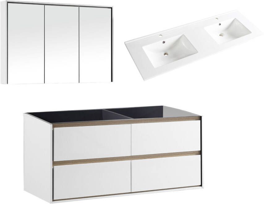 Differnz Providence badkamermeubelset 120x52x46.5cm FSC MFC board Wit keramiek Wit hoogglans 36.011.57