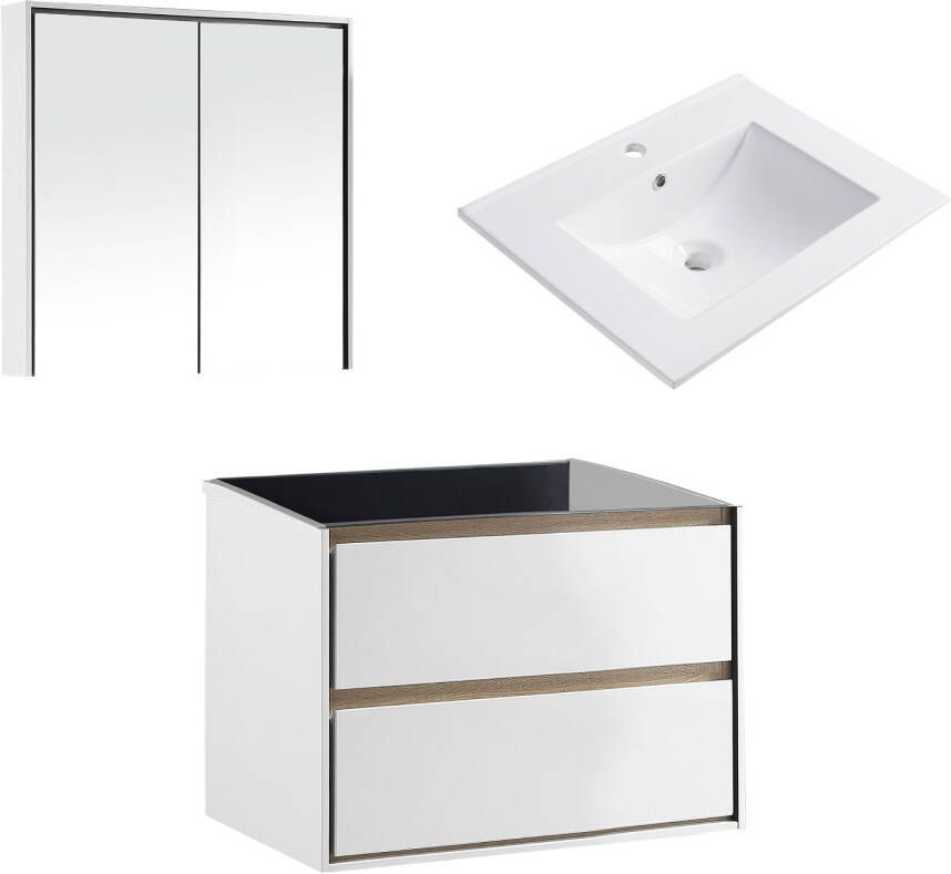 Differnz Providence badkamermeubelset 60x52x46.5cm FSC MFC board Wit keramiek Wit hoogglans 36.011.56