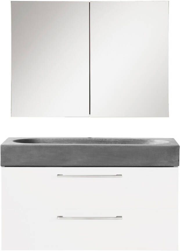 Differnz Somero badkamermeubelset Met spiegelkast FSC wastafel beton 80 cm hoogglans wit 36.104.93 - Foto 2