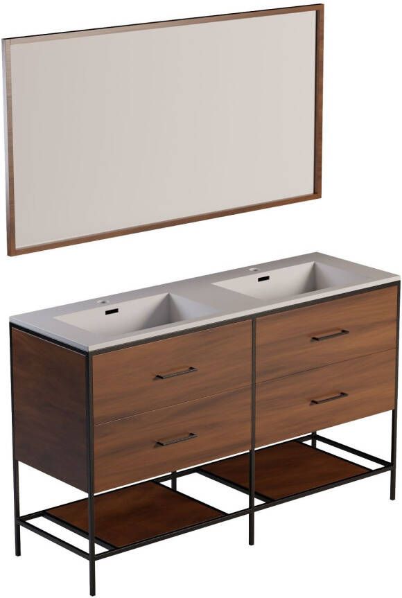 Differnz Industrial badkamermeubelset 140x82x46cm FSC MFC board Wit keramiek Walnut mat 36.011.87