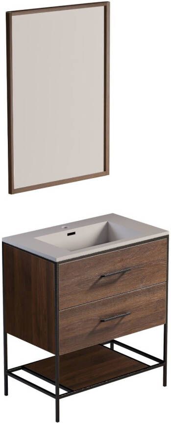 Differnz Industrial badkamermeubelset 75x82x46cm FSC MFC board Wit keramiek Walnut mat 36.011.80