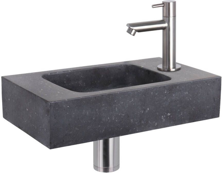 Differnz Force fonteinset 40x22x9cm Rechthoek 1 kraangat Recht matte chromen kraan Natuursteen Zwart 38.400.39 - Foto 2