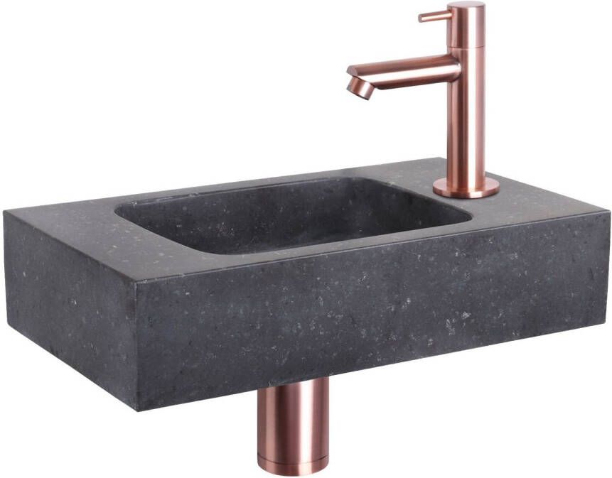 Differnz Force fonteinset 40x22x9cm Rechthoek 1 kraangat Recht rose koper kraan Natuursteen Zwart 38.400.44