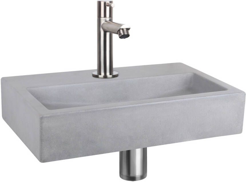 Differnz Flat fonteinset 38x24x8cm Rechthoek 1 kraangat Recht matte chromen kraan Beton Grijs 38.400.15