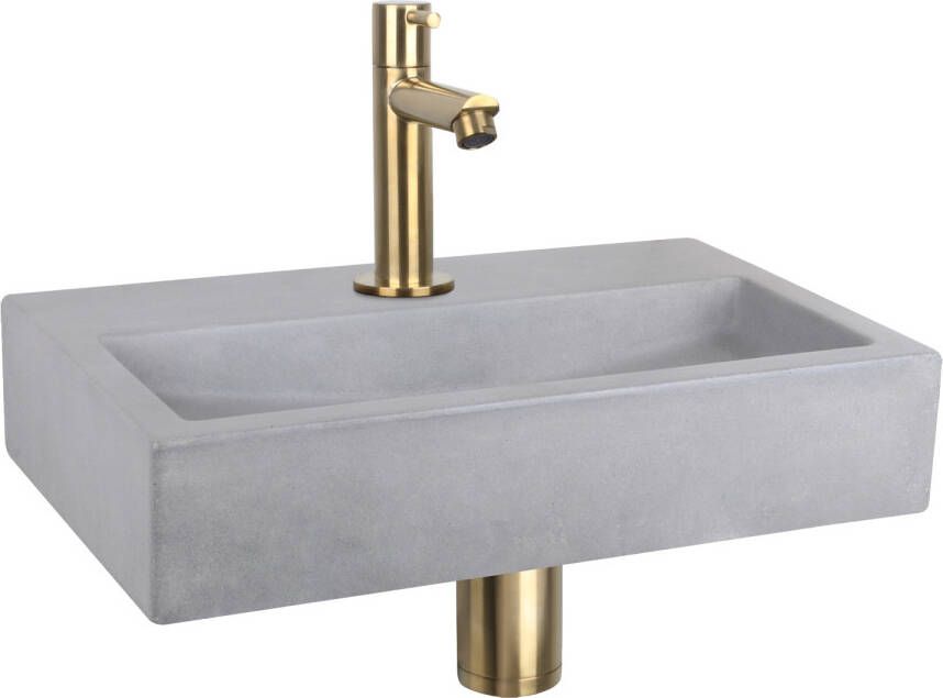 Differnz Flat fonteinset 38x24x8cm Rechthoek 1 kraangat Recht matte goude kraan Beton Grijs 38.400.23