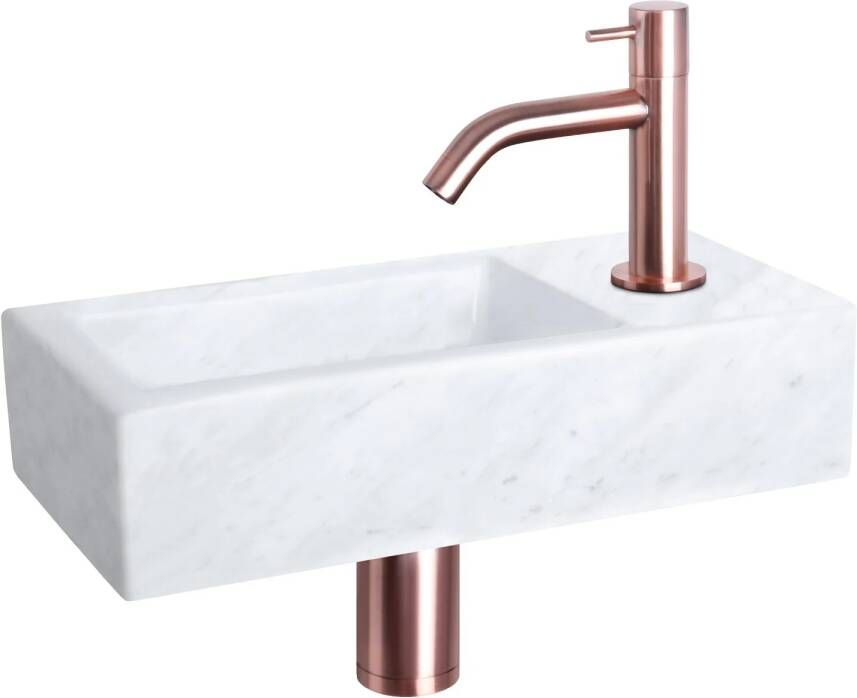 Differnz Helios fonteinset 37.5x18.5x9.5cm Rechthoek 1 kraangat Gebogen koperen kraan Mineraalsteen Marmer 38.401.39