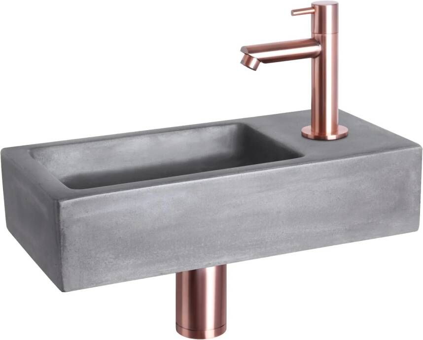 Differnz Ravo fonteinset 38.5x18.5x9cm Rechthoek 1 kraangat Recht koperen kraan beton donkergrijs 38.401.04
