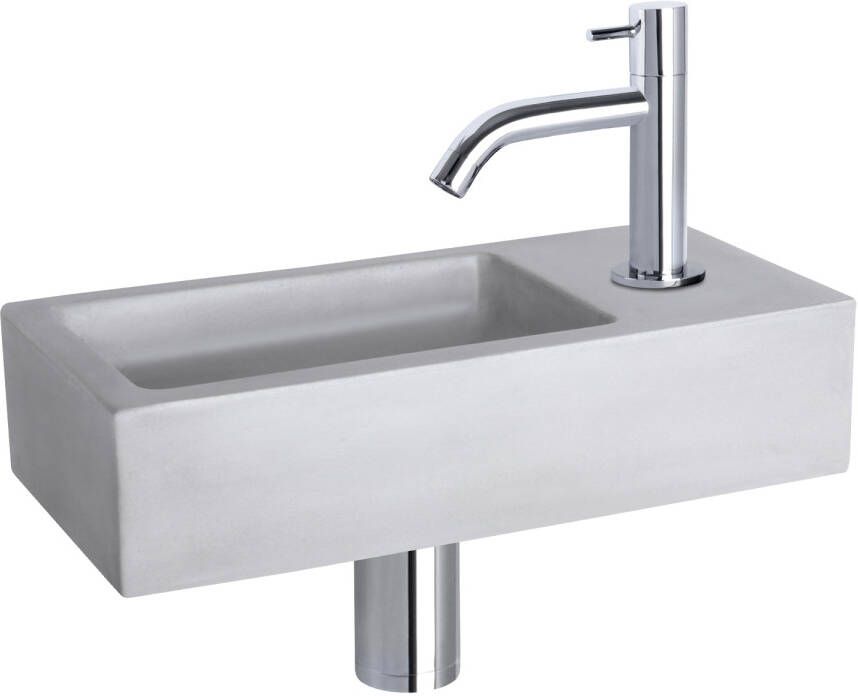 Differnz Ravo fonteinset 38.5x18.5x9cm Rechthoek 1 kraangat Gebogen chromen kraan Beton Grijs 38.005.07