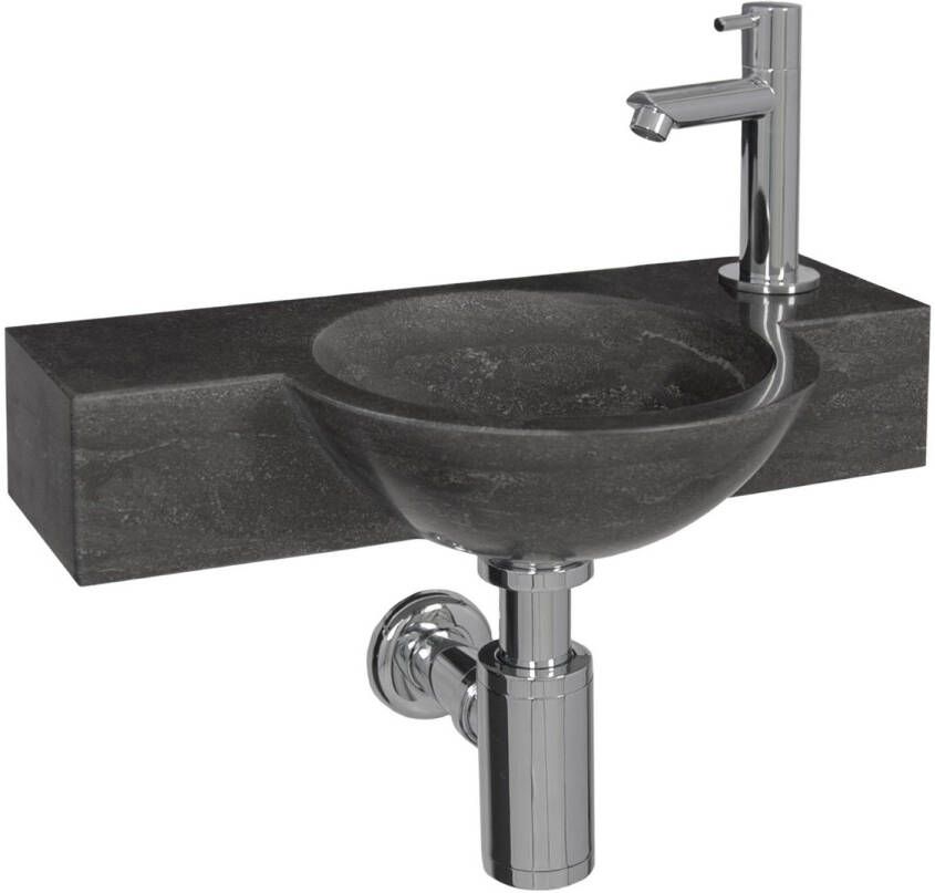 Differnz Teti fonteinset bombai black natuursteen kraan recht chroom 40 x 23 x 8 cm zwart - Foto 2