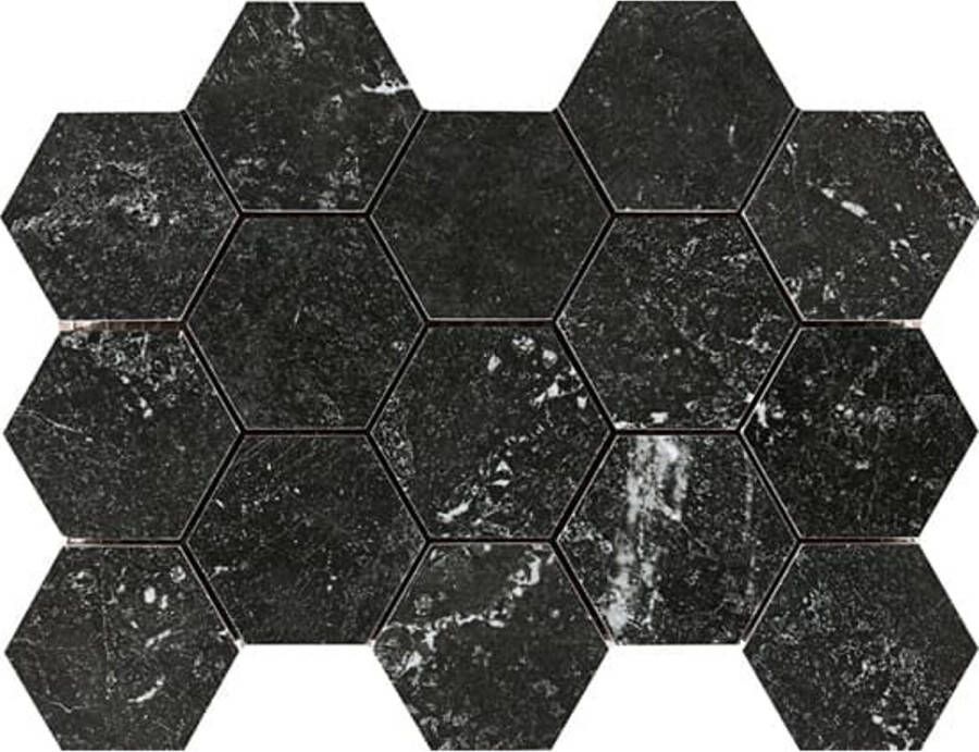 Douglas & Jones Wandtegel Marbles Mozaïek 22.5x35.0 cm LX Canfranc Negro Glans