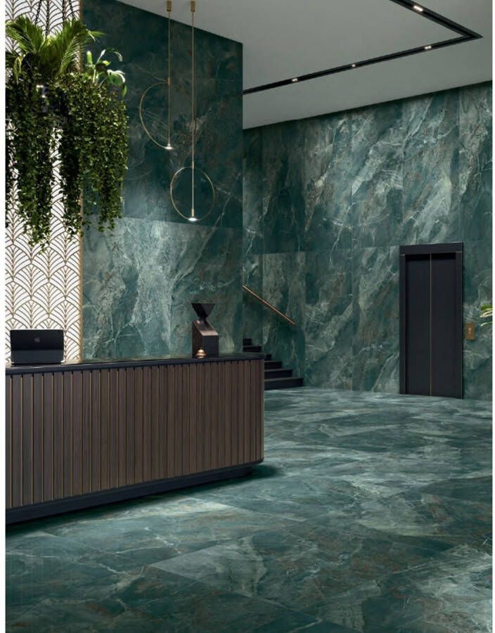 E-Tile Vloer- en Wandtegel XL Murano Pulido 120x120 cm Marmerlook Groen