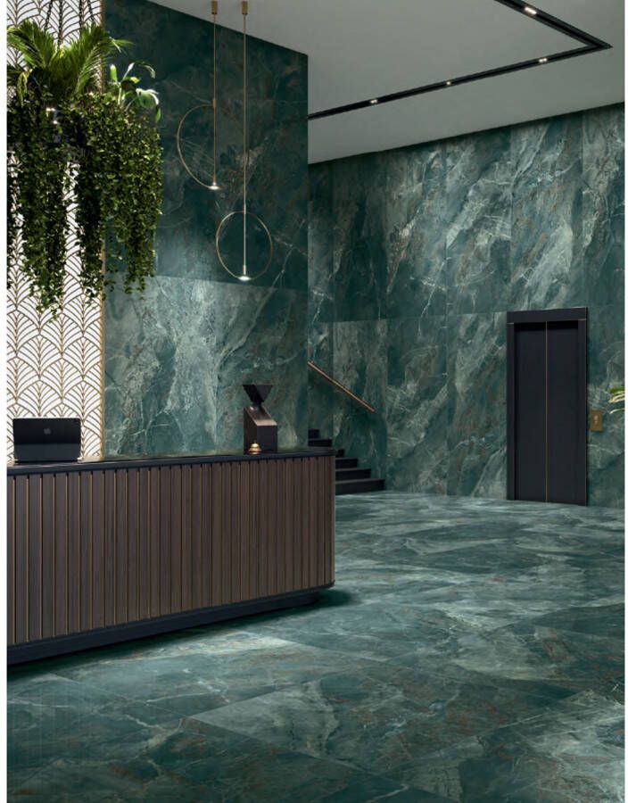 E-Tile Vloer- en Wandtegel XL Murano Pulido 60x120 cm Marmerlook Groen